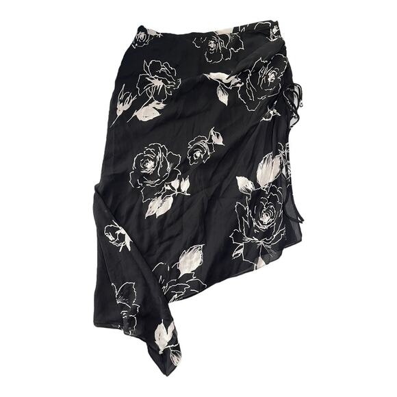 Dana Buchmn 100% silk asymmetrical skirt black white floral side slit size 4 NWT - Picture 1 of 10